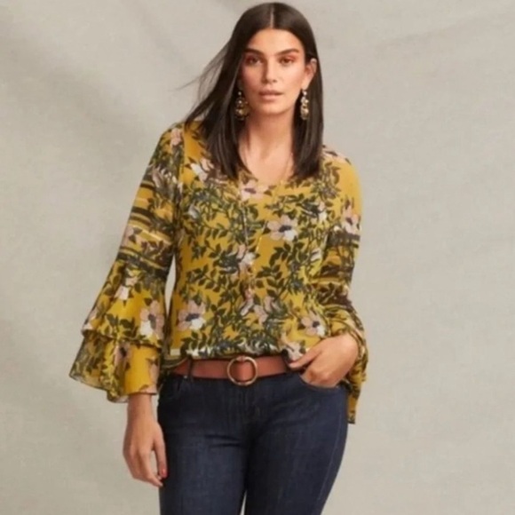 Cabi Spring Scene Floral Bell Sleeve Semi Sheer Blouse - Picture 7 of 8